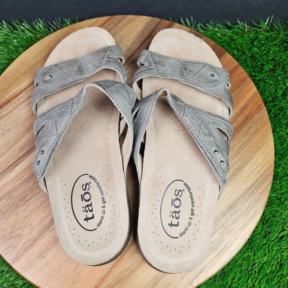Taos Leather Premier Sandals Women's Size US 9 Gray Open Toe Straps Slides - Picture 7 of 11